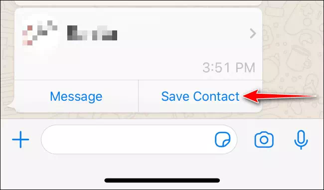 انقر فوق حفظ جهة الاتصال في iPhone WhatsApp