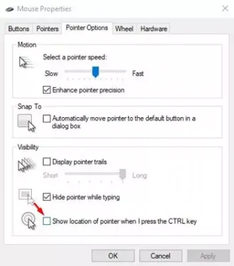 اظهار موقع المؤشر عند الضغط على مفتاح CTRL