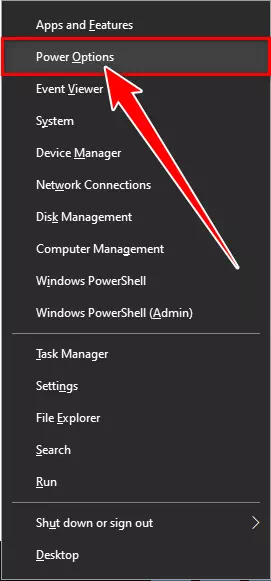  اضغط على زر (Win + X) اضغط على Power Options