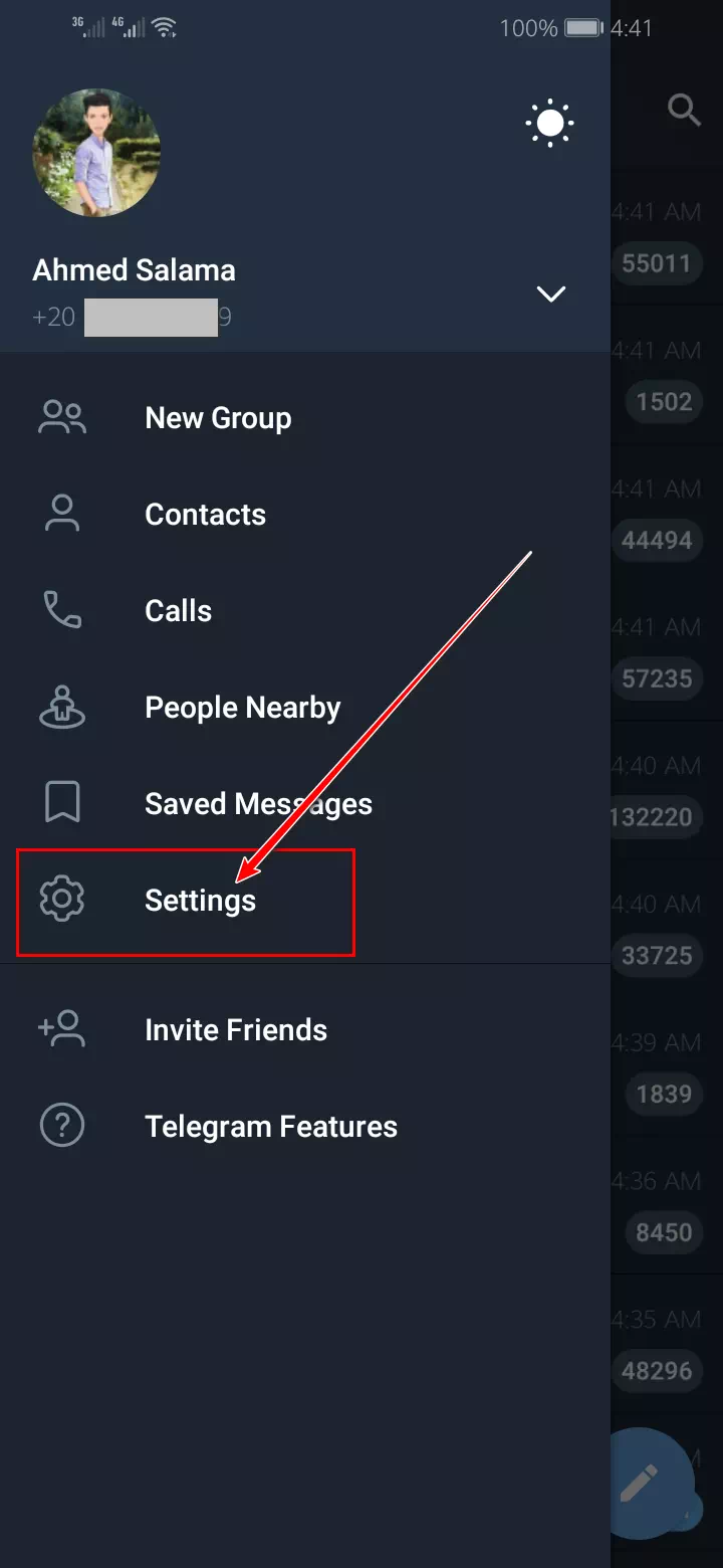 الإعدادات في تطبيق تيليجرام