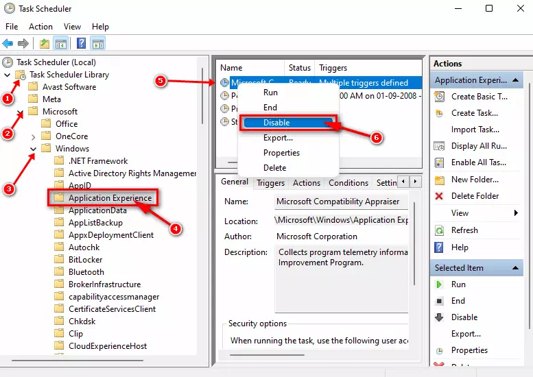 انقر بزر الماوس الأيمن فوق Microsoft Compatibility Appraiser ثم انقر فوق تعطيل