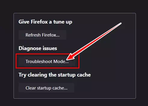 انقر فوق Troubleshoot mode