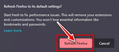 للتأكيد انقر فوق Refresh Firefox مرة أخرى