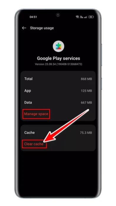 Google Maps انقر فوق الزر Clear Cache ثم على Manage Space ثم Clear data