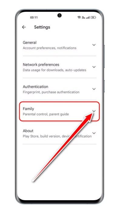 قم بالوصول إلى قسم العائلة في Google Play Store