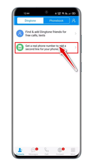 انقر فوق الحصول على رقم هاتف حقيقي في تطبيق Dingtone